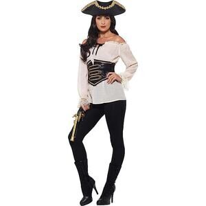 NEW Smiffys Ladies Deluxe Pirate Shirt Ivory w/ Belt Womens Size Medium US 10-12